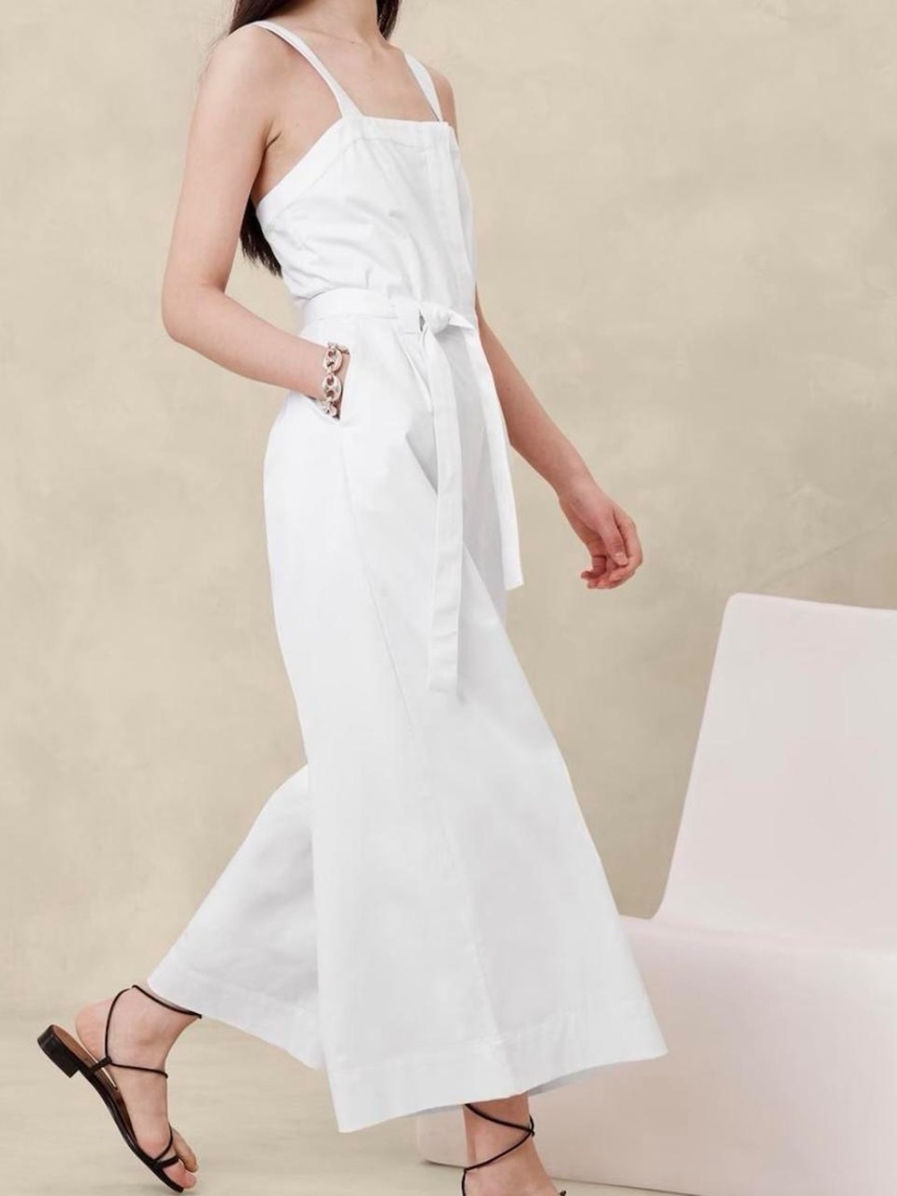 NWT Banana Republic Cotton Poplin Tie Waist Wide Leg Coastal Jumpsuit Size 2
